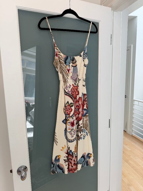 FARM Rio Dresses & Skirts - Farm Rio Cream Midi Dress with Flowers and Parrots in Size S